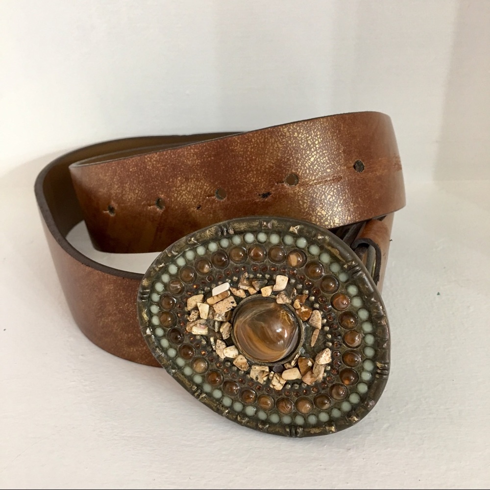 NEW GUESS LEATHER BELT STONES BUCKLE MEDIUM